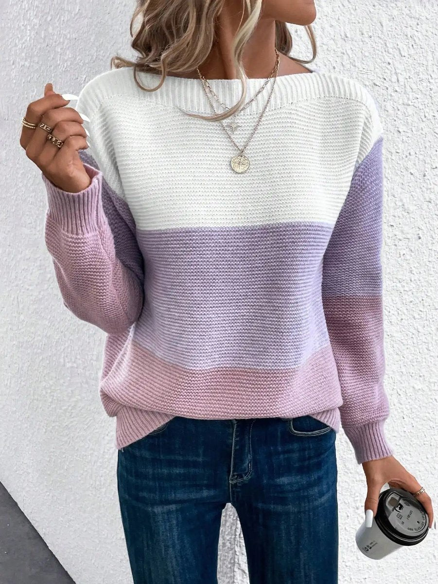 Sophia | Women's Relaxed-Fit Color-Block Crewneck Knit Sweater