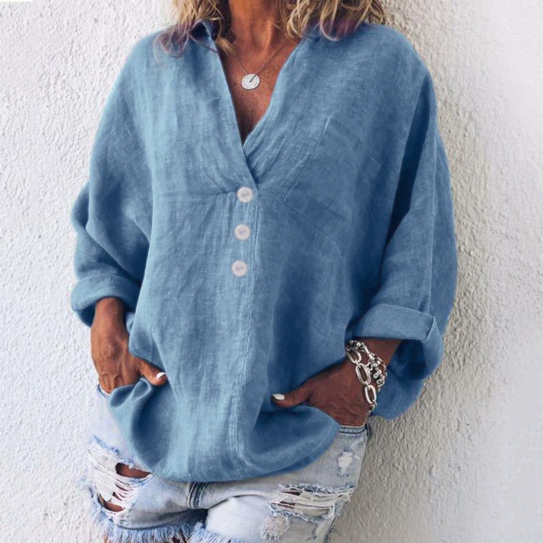 Grace | Women's Relaxed-Fit Cotton Linen Button-Up Pullover Sweater