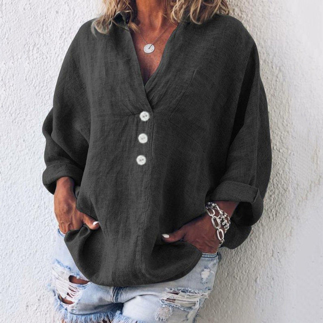 Grace | Women's Relaxed-Fit Cotton Linen Button-Up Pullover Sweater
