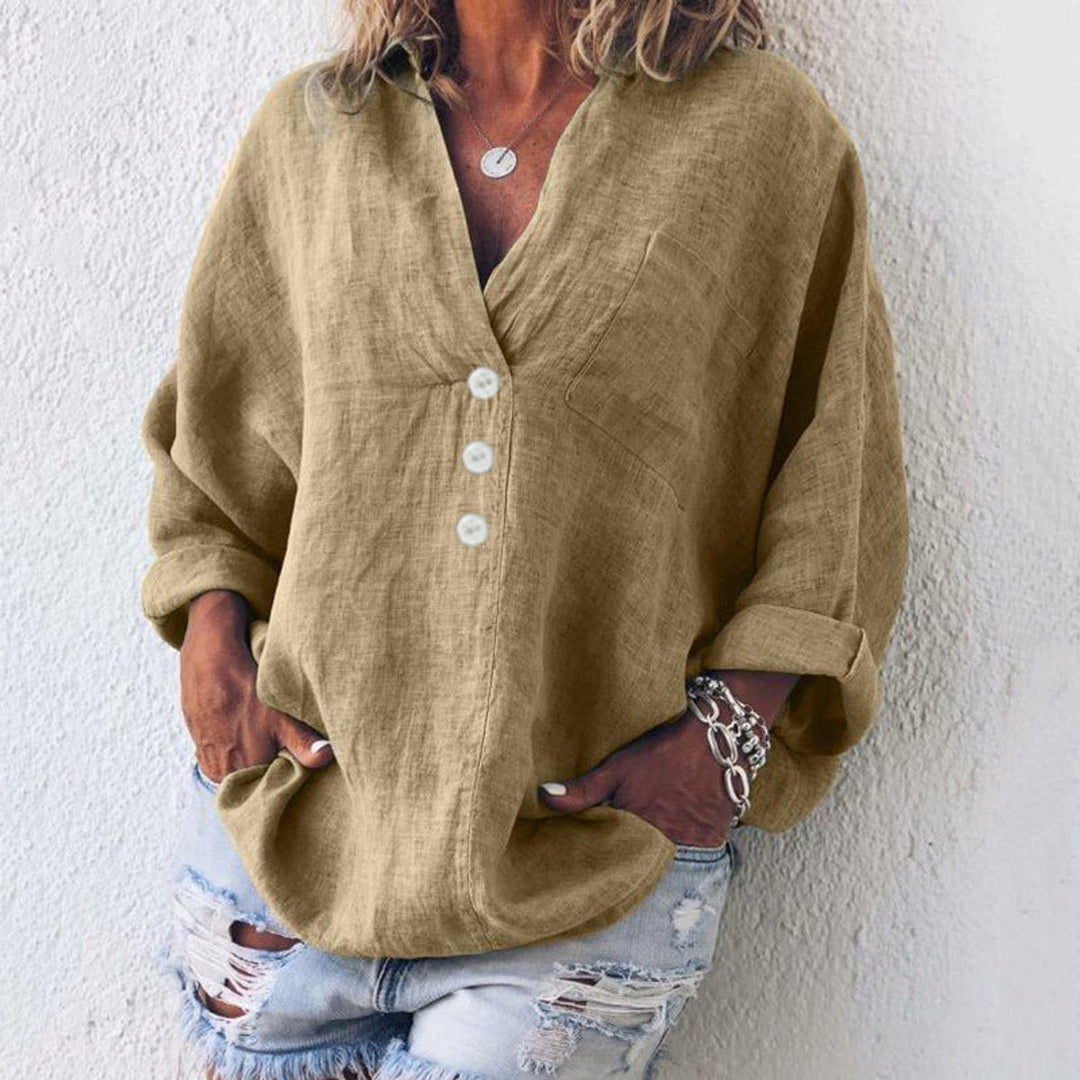 Grace | Women's Relaxed-Fit Cotton Linen Button-Up Pullover Sweater
