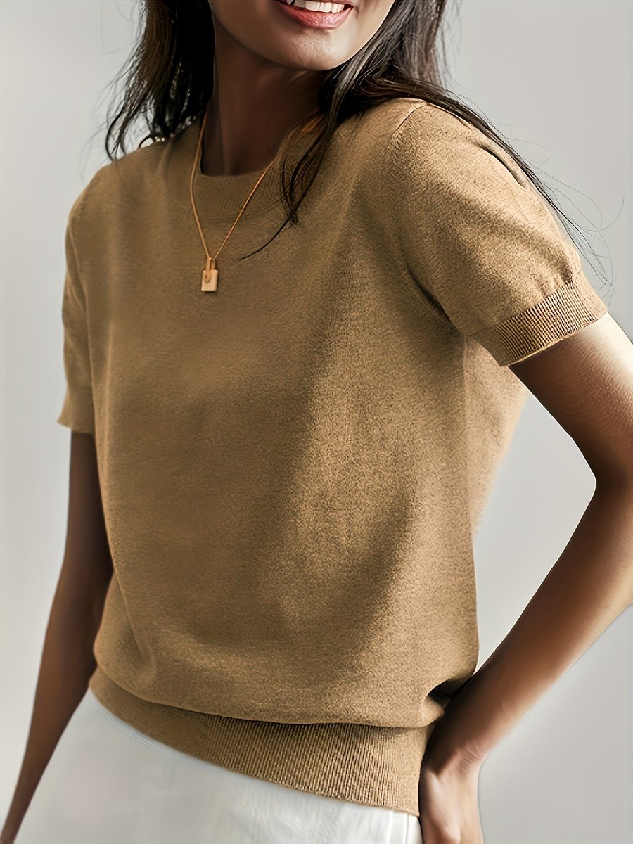 Amelia | Women's Relaxed-Fit Short-Sleeve Knit Sweater Top