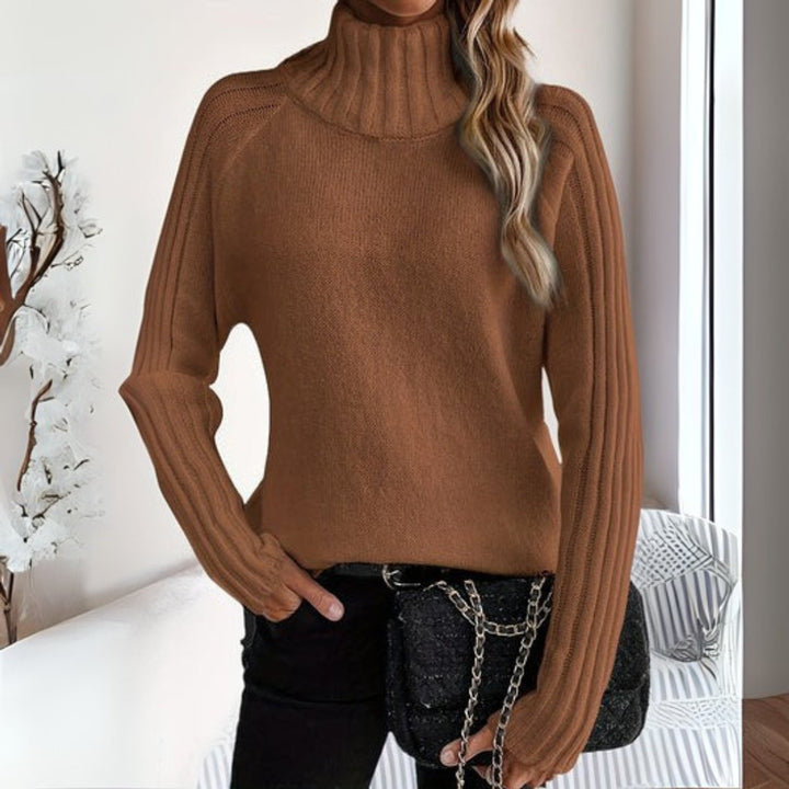 Victoria | Women's Ribbed Turtleneck Sweater Relaxed Raglan Pullover