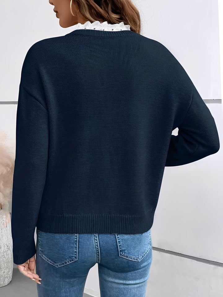 Grace | Women's V-Neck Lace-Trim Knit Pullover Sweater