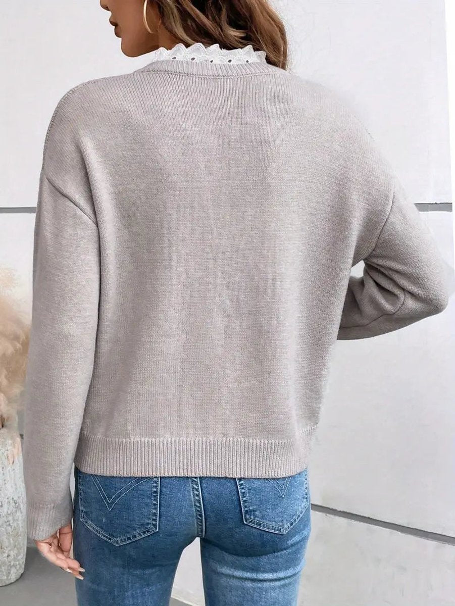 Grace | Women's V-Neck Lace-Trim Knit Pullover Sweater