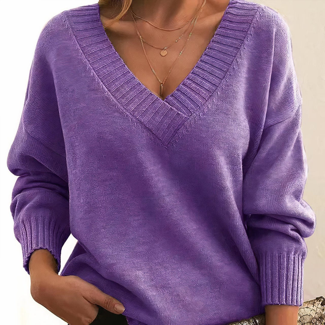 Grace | Women's V-Neck Long Sleeve Cashmere Blend Knit Sweater