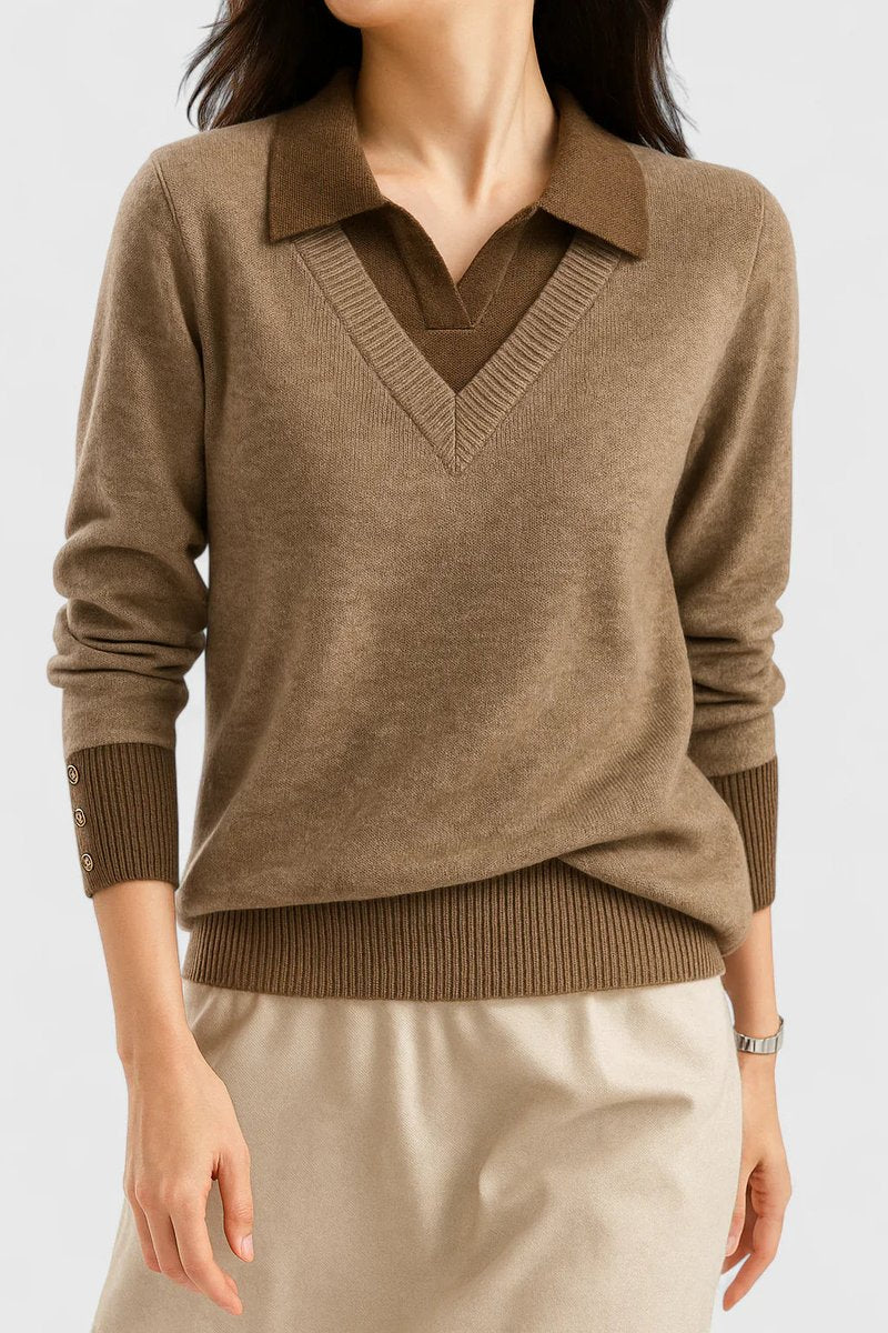 Camila | Women's V-Neck Polo Collar Knit Pullover Sweater