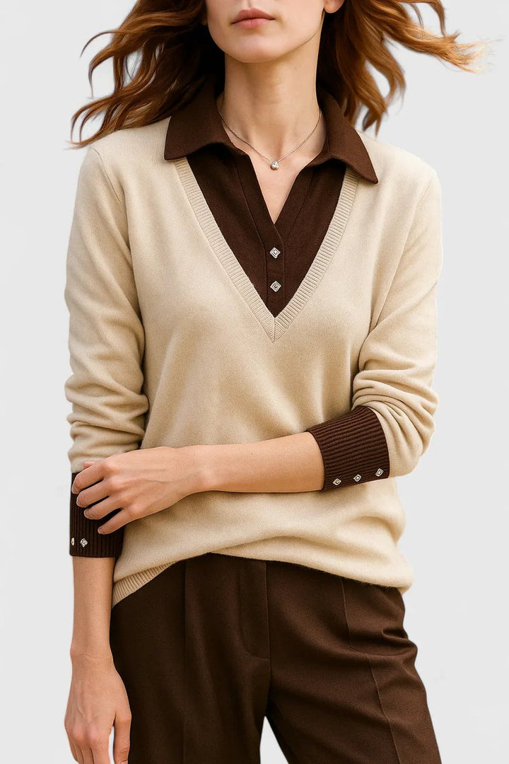 Camila | Women's V-Neck Polo Collar Knit Pullover Sweater