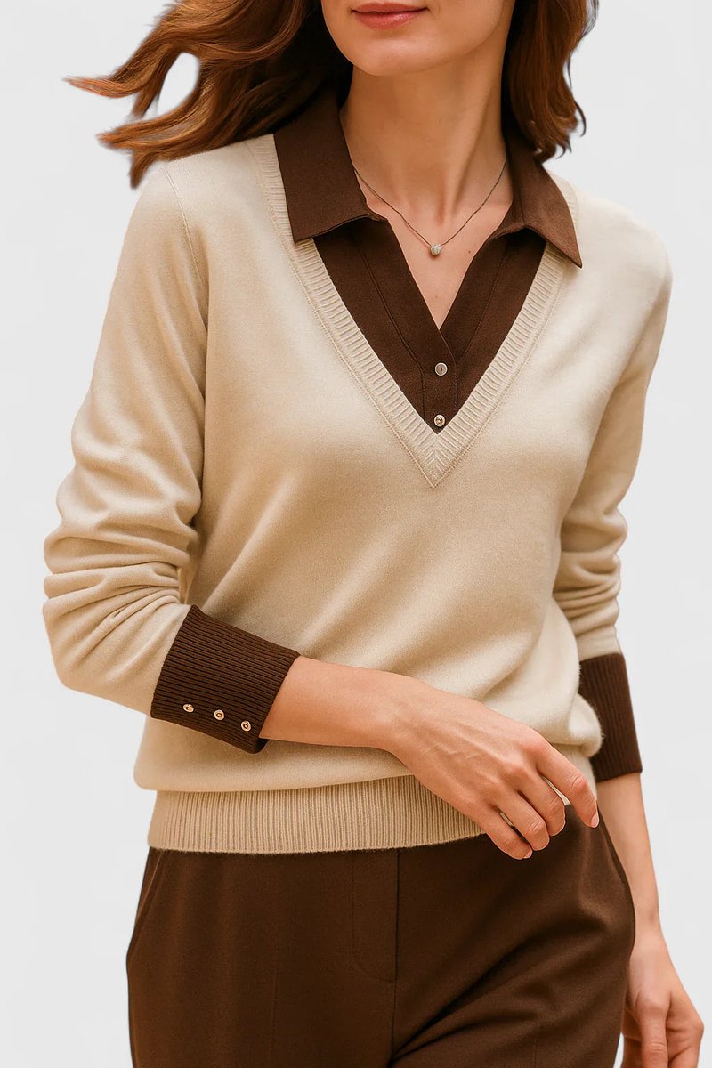 Camila | Women's V-Neck Polo Collar Knit Pullover Sweater
