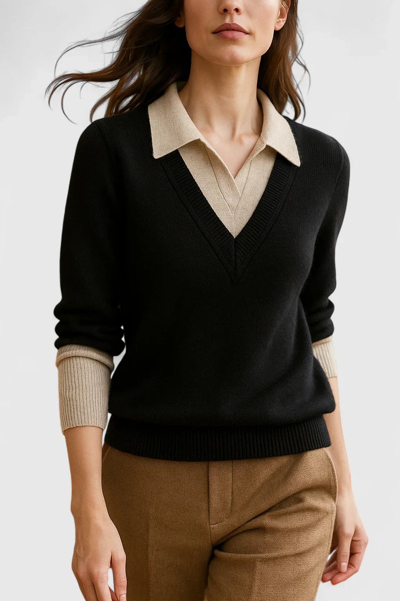 Camila | Women's V-Neck Polo Collar Knit Pullover Sweater