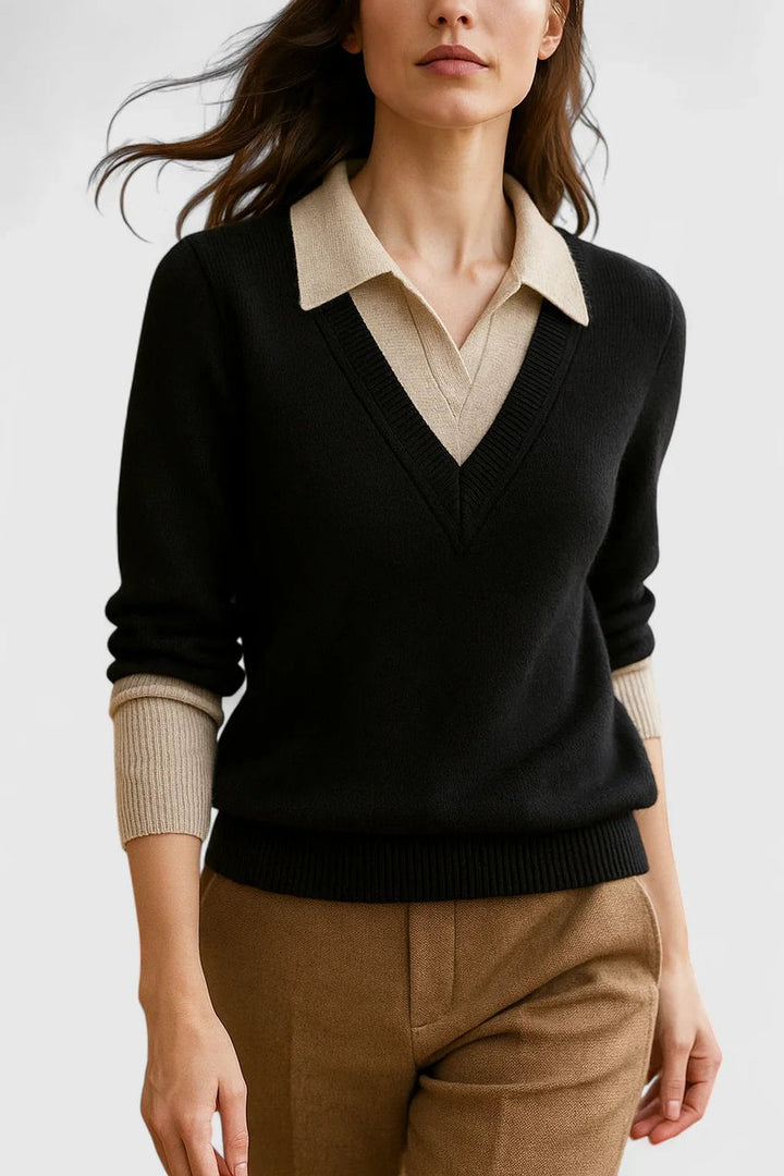 Camila | Women's V-Neck Polo Collar Knit Pullover Sweater