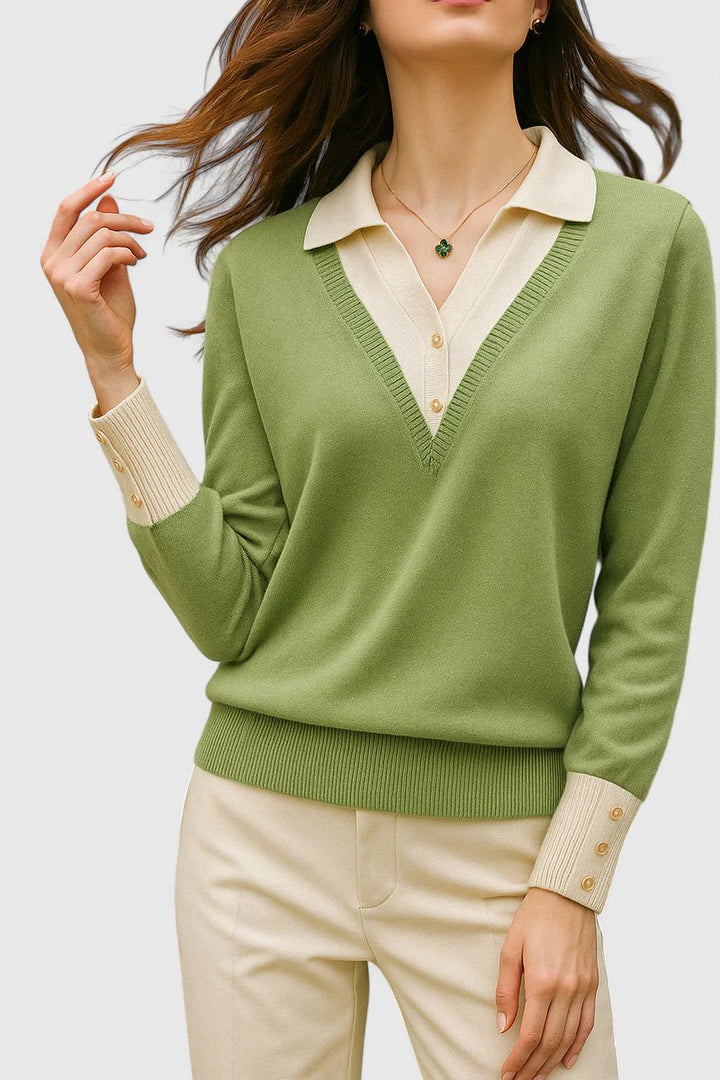 Camila | Women's V-Neck Polo Collar Knit Pullover Sweater