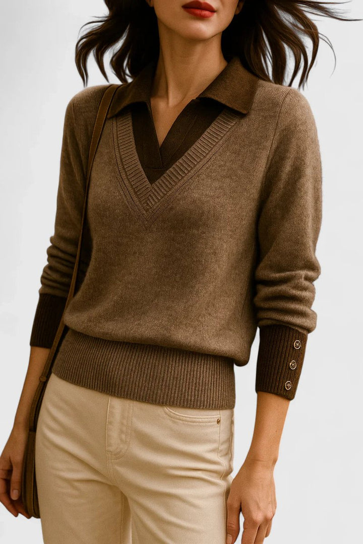 Camila | Women's V-Neck Polo Collar Knit Pullover Sweater