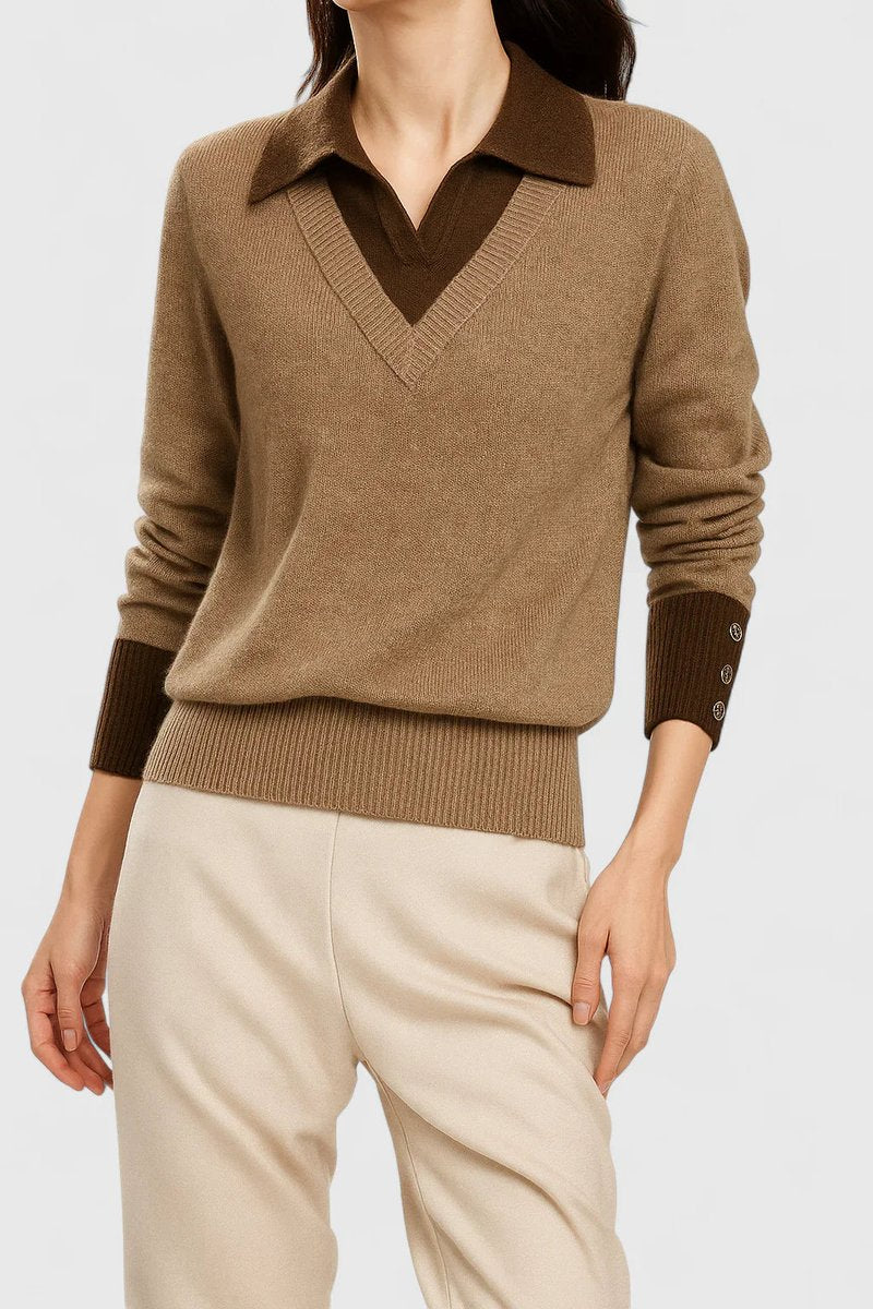Camila | Women's V-Neck Polo Collar Knit Pullover Sweater