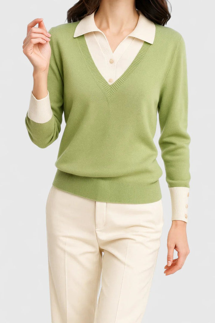 Camila | Women's V-Neck Polo Collar Knit Pullover Sweater