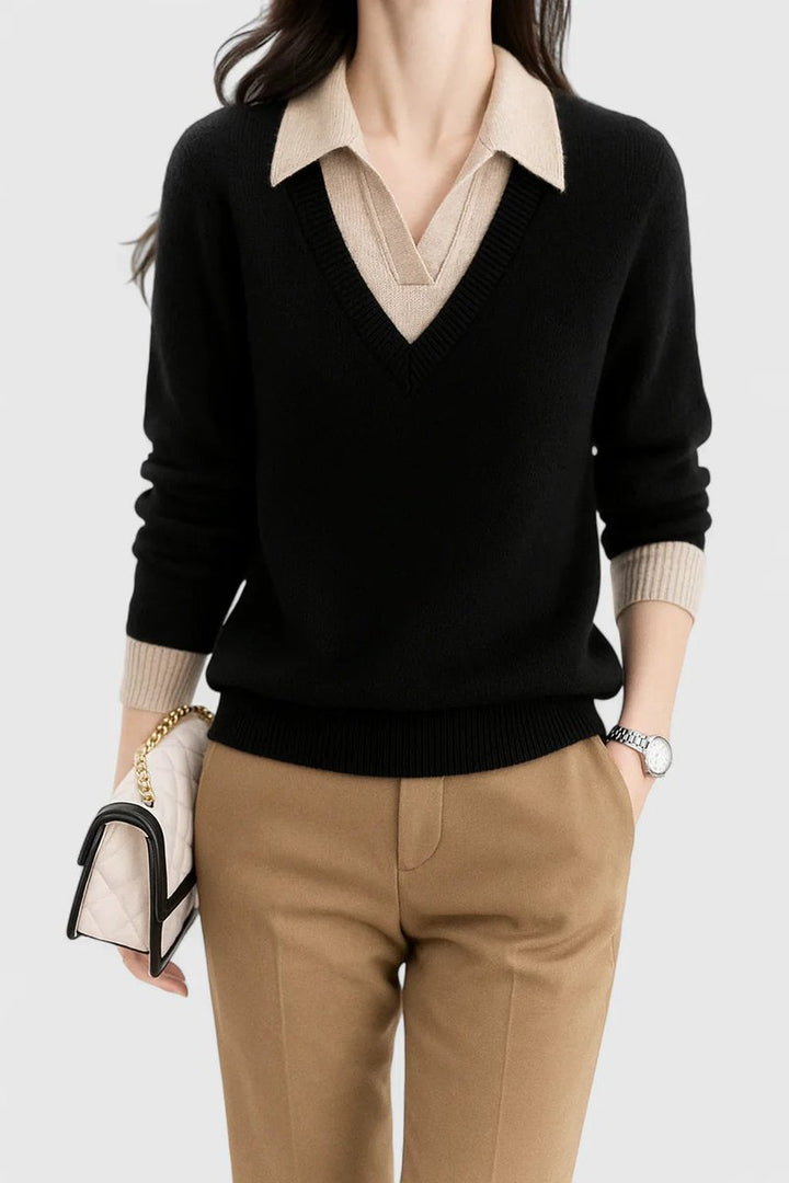 Camila | Women's V-Neck Polo Collar Knit Pullover Sweater