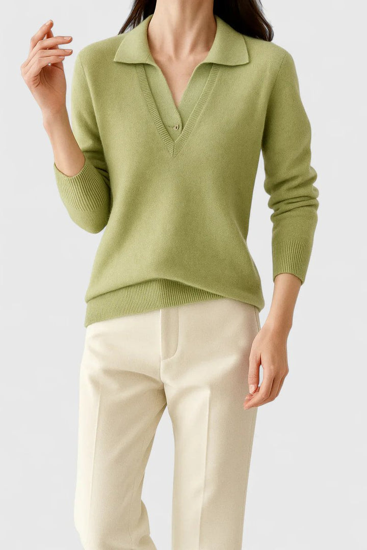 Camila | Women's V-Neck Polo Collar Knit Pullover Sweater