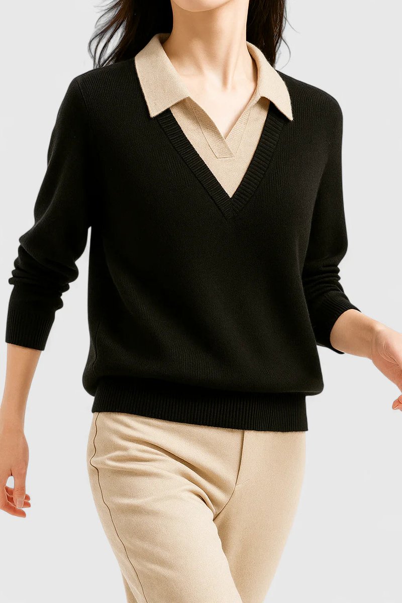 Camila | Women's V-Neck Polo Collar Knit Pullover Sweater