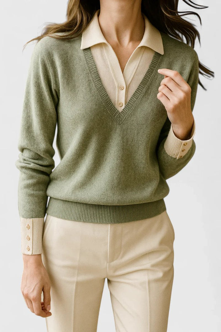 Camila | Women's V-Neck Polo Collar Knit Pullover Sweater