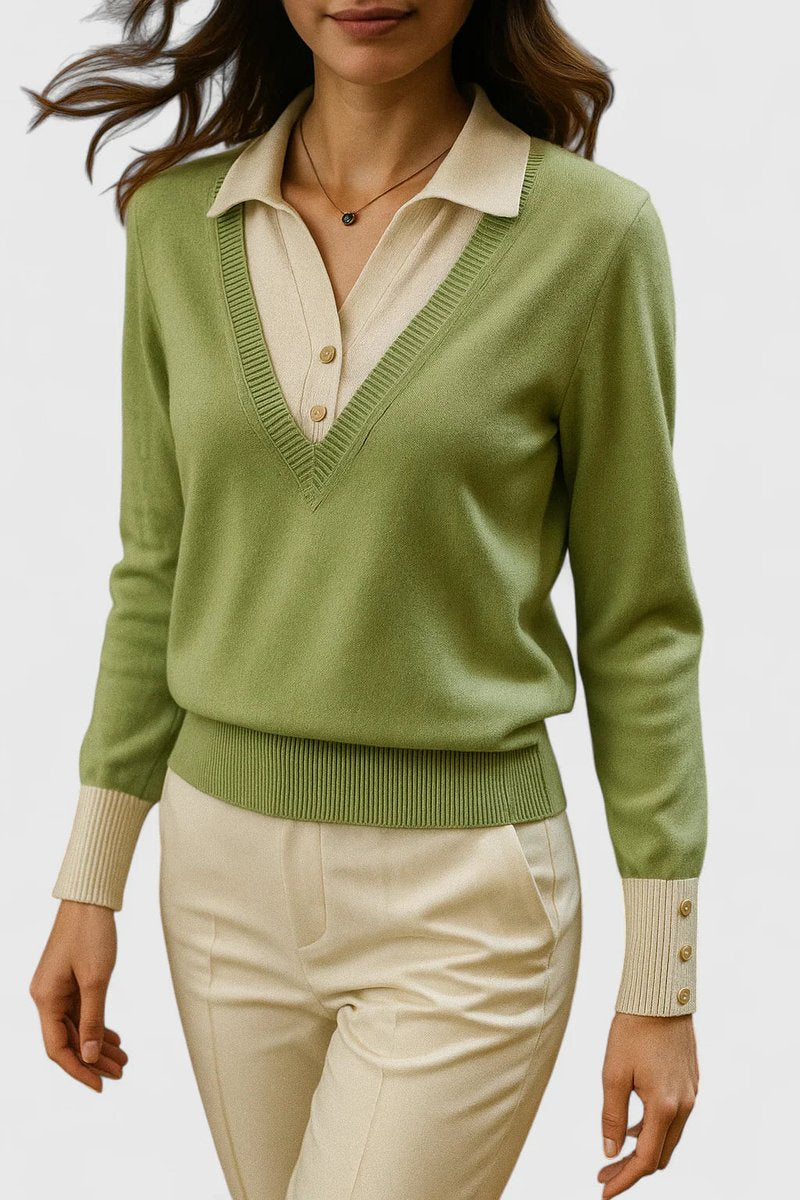 Camila | Women's V-Neck Polo Collar Knit Pullover Sweater