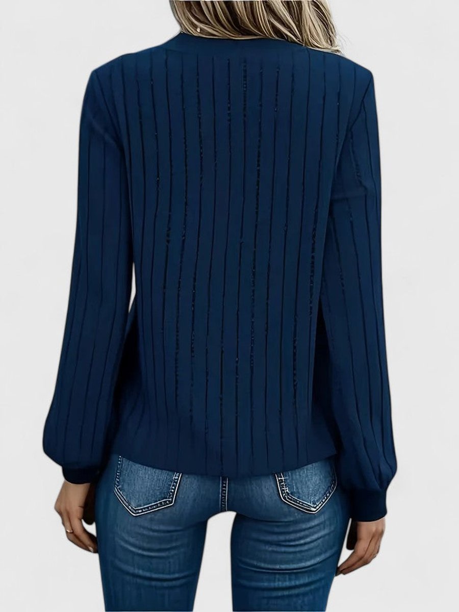 Penelope | Women's V-Neck Ribbed Cable Knit Sweater Long Sleeve Pullover