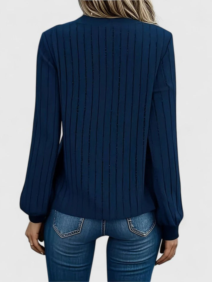 Penelope | Women's V-Neck Ribbed Cable Knit Sweater Long Sleeve Pullover
