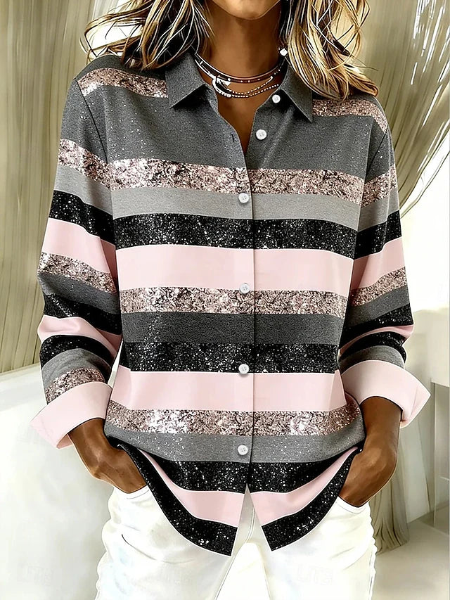 Christa | Casual Horizontal Stripe Button Blouse